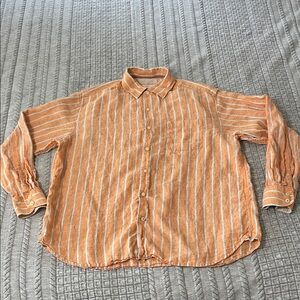 Tommy Bahama Men's Orange Striped Linen Shirt